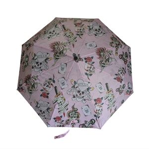 Ed Hardy Pink Love Kills Slowly Tattoo Graphic Print Umbrella NEW!